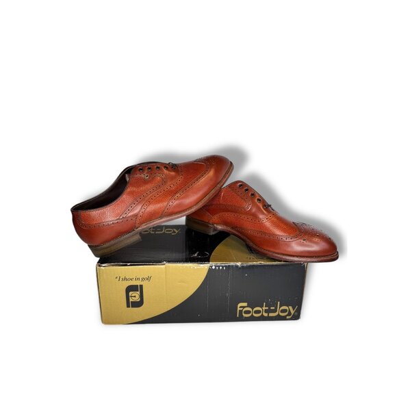 FootJoy Mens Golf Shoes Leather Wingtip Oxford Style 51128 Metal Spikes 12D New - Picture 2 of 11